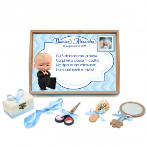 Tavita mot cu 6 piese cu fundite albastru electric cu buline - Bebe Sef - 35x20 cm - TPM-79