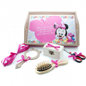 Tavita mot cu 6 piese si fundite ciclam - Minnie Mouse - 35x20 cm - TPM-23