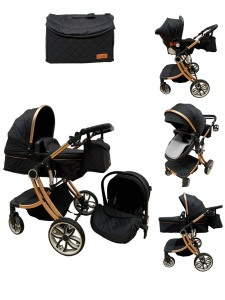 Carucior 3 in 1 cu landou transformabil in parte sport si scoica auto 0-36 luni, Negru- CPC-53-negru