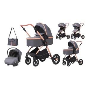 Carucior 3 in 1 reversibil, pliere compacta, geanta inclusa si scoica auto, 0-36 luni, Gri - CPC-63-gri
