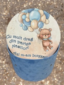 Cutie trusou botez colorata, 30x30 cm, Ursulet , Albastra - CPT-37
