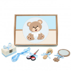 Tavita mot cu 6 piese cu fundite bleu cu buline - Ursulet - 35x20 cm - TPM-87