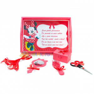 Tavita mot cu 6 piese rosii cu fundite rosii cu buline - Minnie - 35x20 cm - TPM-75