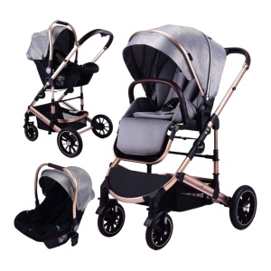 Carucior 3 in 1 reversibil si pliabil cu geanta inclusa si scoica auto, 0-36 luni, Gri - CPC-60-gri