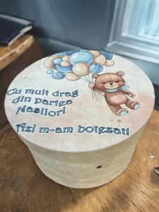 Cutie trusou botez colorata, 30x30 cm, Ursulet , Bej - CPT-38