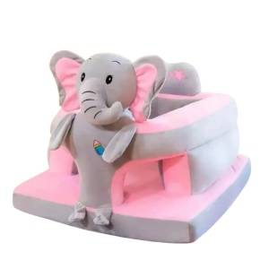 Fotoliu din plus pentru bebelusi cu spatar si decupaj pentru picioare, Elefant Roz si Gri , 40 cm - FPS-189