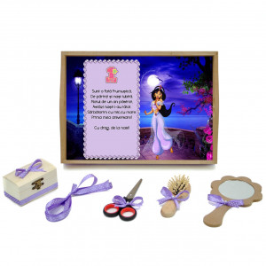 Tavita mot cu 6 piese cu fundite lila cu buline - Printesa Jasmine - 35x20 cm - TPM-84