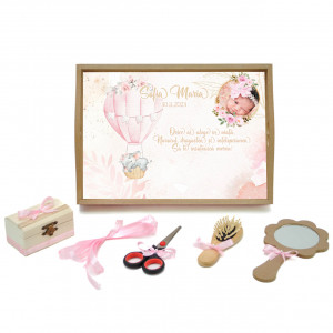 Tavita mot cu 6 piese cu fundite roz cu buline - Elefantul Balonas - 35x20 cm - TPM-101