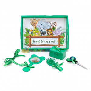 Tavita mot cu 6 piese verzi cu fundite verzi cu buline - Zoo Elefant - 35x20 cm - TPM-60