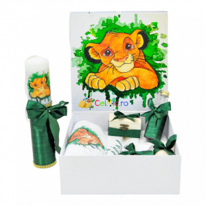 Set Botez Personalizat Trusou 8 piese + Lumanare - "Cu drag de la nasi" - Simba, Verde - SPB-56