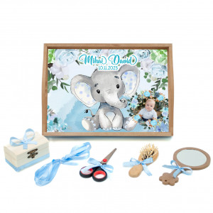 Tavita mot cu 6 piese cu fundite bleu cu buline - Elefantel - 35x20 cm - TPM-96