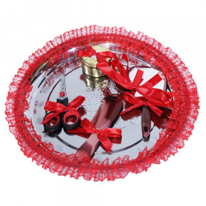 Tavita mot cu 6 piese - Inox - Rotunda - 30 cm - Rosie - TPM-03
