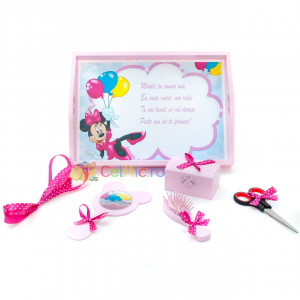 Tavita mot cu 6 piese roz cu fundite ciclam cu buline - Minnie cu Baloane - Roz - 35x20 cm - TPM-56