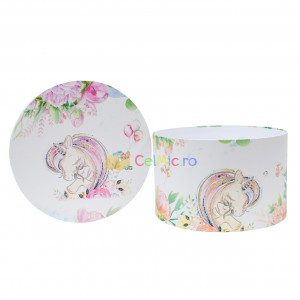 Cutie trusou botez, 30x30 cm, Unicorn, Alb-Roz - CPT-18