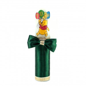 Lumanare botez cu panglica verde si funda- Winnie de pooh- 30x6.5 cm- LPB-225