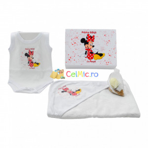Set de baie "Prima Baita" pentru bebelusi, cu 4 piese, din bumbac, imprimat cu Minnie, Rosu - SDB-21