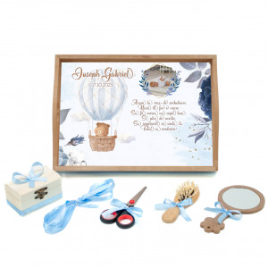 Tavita mot cu 6 piese cu fundite bleu cu buline - Ursuletul Balonas - 35x20 cm - TPM-102