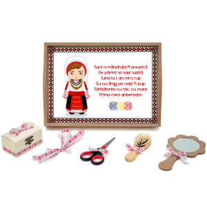 Tavita mot cu 6 piese cu fundite rosii traditionale - Tarancuta - 35x20 cm - TPM-108