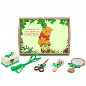 Tavita mot cu 6 piese cu fundite verzi cu buline - Winnie the Pooh - 35x20 cm - TPM-82