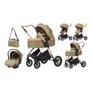 Carucior 3 in 1 reversibil, pliere compacta, geanta inclusa si scoica auto, 0-36 luni, Verde - CPC-63-verde