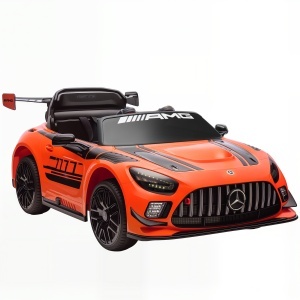 Mașină Electrică Copii 3-8 Ani Mercedes-AMG 12V cu Telecomandă, Faruri LED, Roți de Transport, Portocaliu