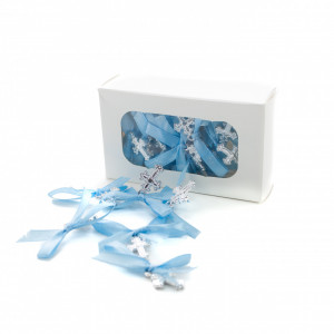 Set 30 marturii pentru botez, cruciulite din plastic cu funda bleu- MPB-05