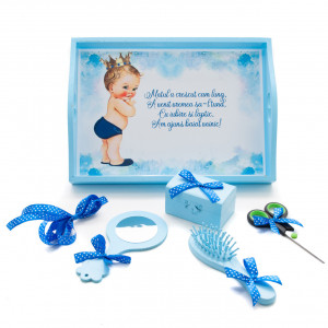 Tavita mot cu 6 piese bleu si fundite albastru electric cu buline - Bebe Print- 35x20 cm - TPM-41