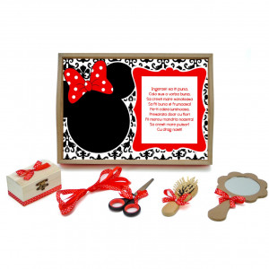Tavita mot cu 6 piese cu fundite rosii cu buline - Minnie - 35x20 cm - TPM-89