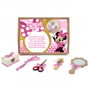 Tavita mot cu 6 piese cu fundite roz pudra cu buline - Minnie - 35x20 cm - TPM-76