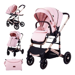 Carucior 2 in 1 reversibil si pliabil cu geanta inclusa, 0-36 luni, Roz - CPC-64-roz