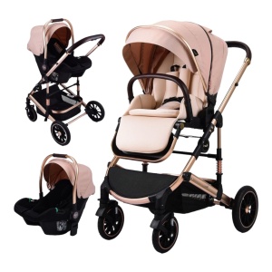 Carucior 3 in 1 reversibil si pliabil cu geanta inclusa si scoica auto, 0-36 luni, Crem - CPC-60-crem
