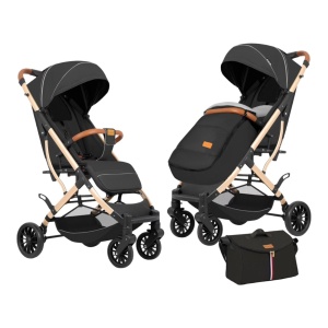 Carucior sport cu functie de pliere tip troller, sezut reglabil, husa pentru picioare si geanta 6-36 luni, Negru - CPC-62-negru