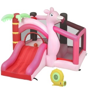 Castel Gonflabil 4-în-1 pentru Copii, include Trambulină, Tobogan, Piscină cu Bile și Coș de Baschet, cu Suflantă și Mingi Incluse, Multicolor