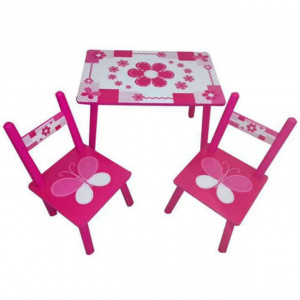 Masuta copii din lemn cu 2 scaunele - Floare - MSP-54