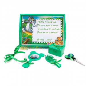 Tavita mot cu 6 piese verzi cu fundite verzi cu buline - Zoo Tom & Jerry - 35x20 cm - TPM-62