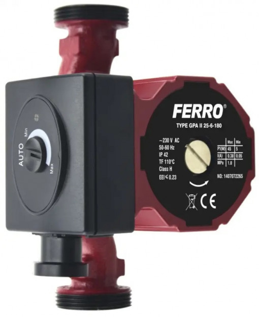 Pompa de recirculatie Weberman clasa A; GPA II 25-40 / 180mm; H max. 4.1 m; Q max. 2.4 m³/h; 22w; PN10, 230V