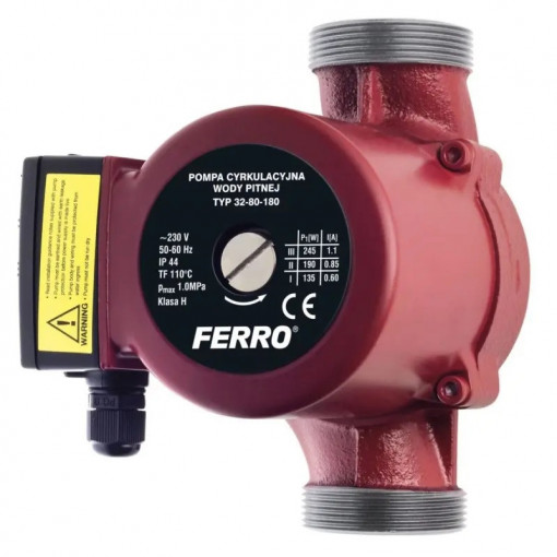 x Pompa de recirculare Ferro Weberman 32-80 / 180mm; Q max. 10.5 m³/h; H max. 8 m; 230 V