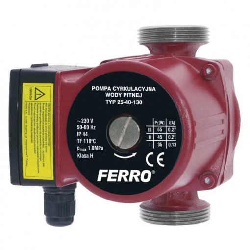 Pompa de recirculare Ferro 25-40 / 130mm; Q max. 3.5 m³/h; H max. 3,8m; 230