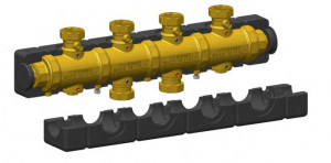 Distribuitor zonal pentru spațiul tehnic (centrala termică), Q= 2.2m³/h, corp central (secțiune) 2 ½" , cu izolatie și cleme de fixare. - Img 1