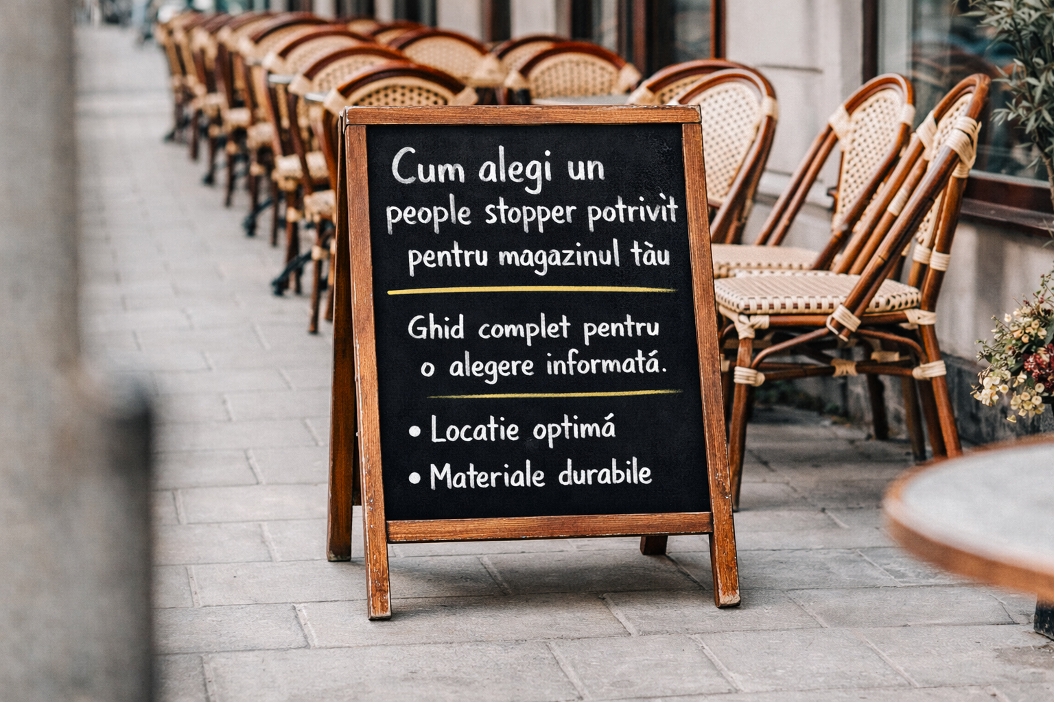 People stopper amplasat în fața unui magazin pentru atragerea clienților