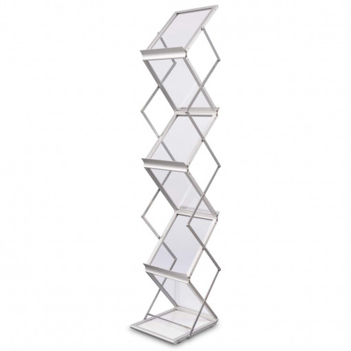 Stand Zigzag 6 x A4, gri, aluminiu, pentru brosuri, in geanta textila