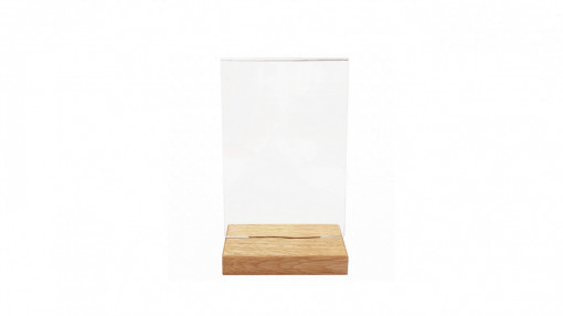 Suport meniu tip T plexiglas A5, baza lemn, dubla fata