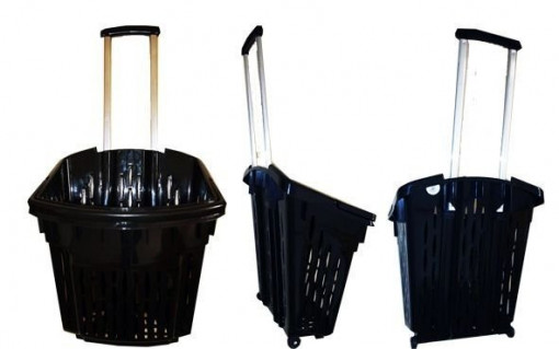Troller, 38 litri, neagra, din plastic, cu manere de culoare neagra