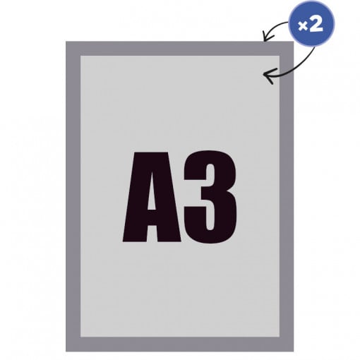 Rama magnetica autoadeziva A3, plastic, gri, geam/perete, dubla fata