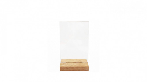 Suport meniu tip T plexiglas A6, baza lemn, dubla fata