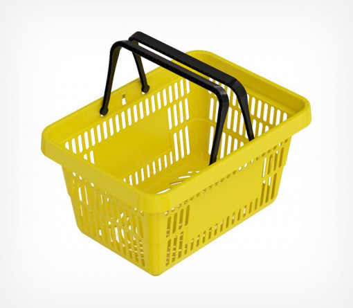Cos de cumparaturi, 20 litri, galben cu manere negre, din plastic, de mana