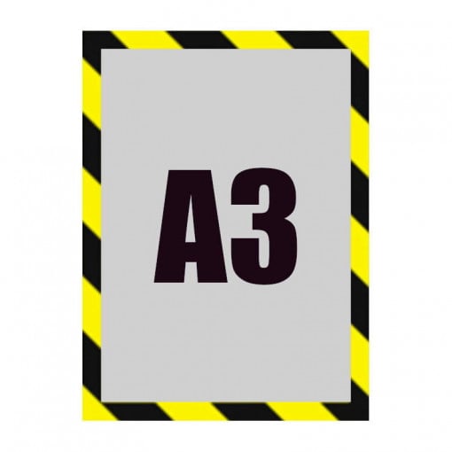 Rama magnetica autoadeziva A3, plastic, negru/galben, geam/perete