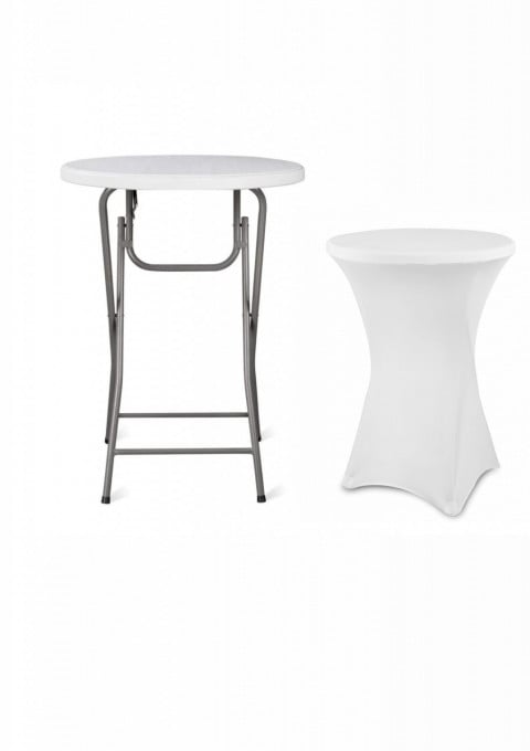 Masa cocktail rotunda, din otel, diametru 80 cm, pliabila + husa alba