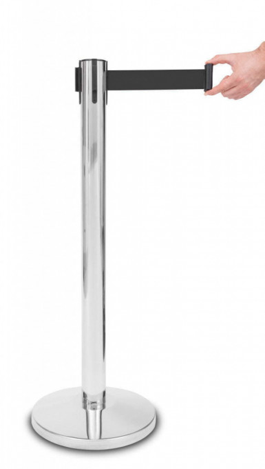 Stalp delimitare otel cromat, banda neagra, 235cm
