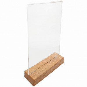 Suport meniu tip T plexiglas A6, baza lemn, dubla fata